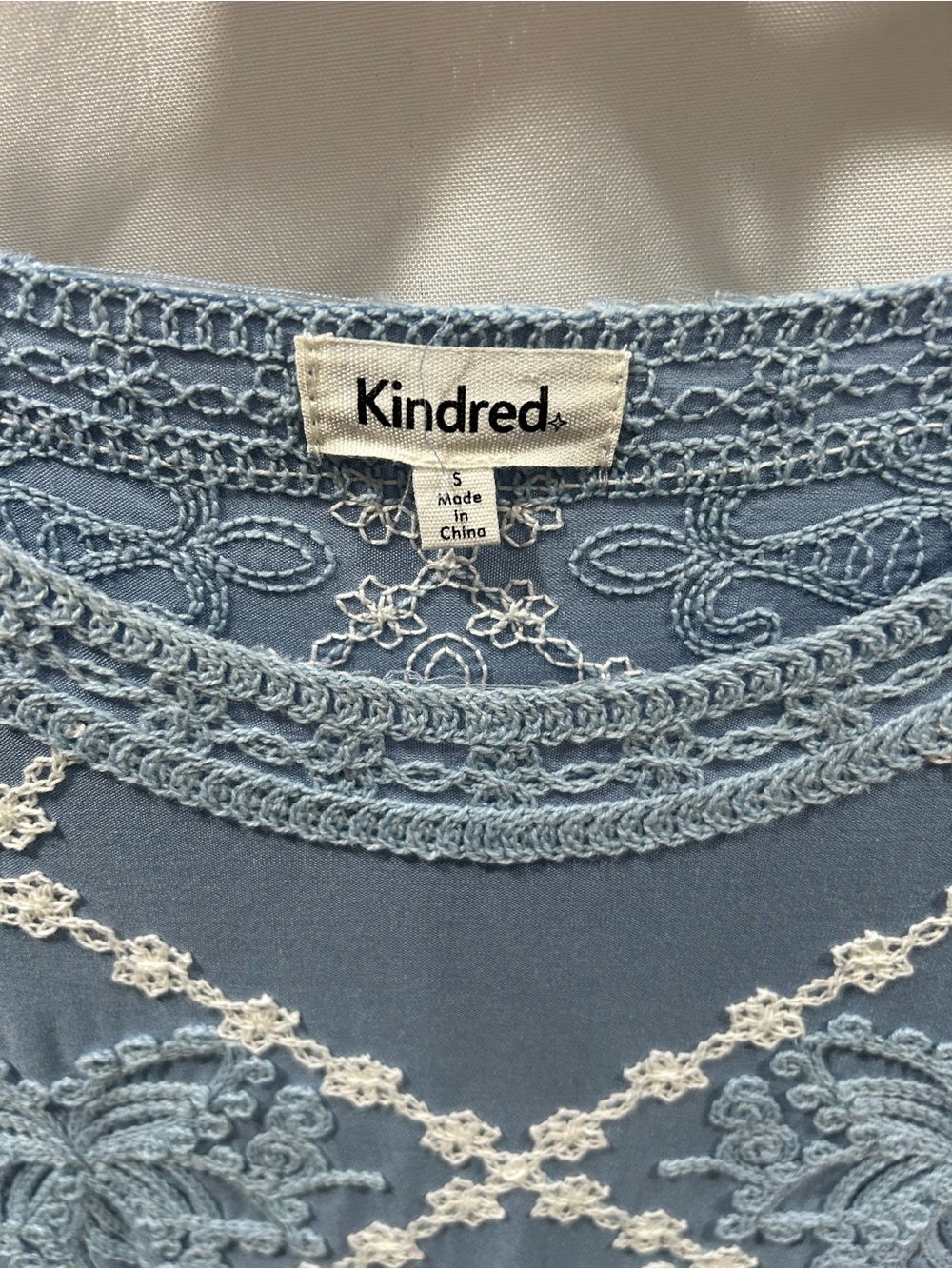 Anthropologie Kindred Light Blue intricate Embroidered Pheasant Top EUC - Picture 2 of 5